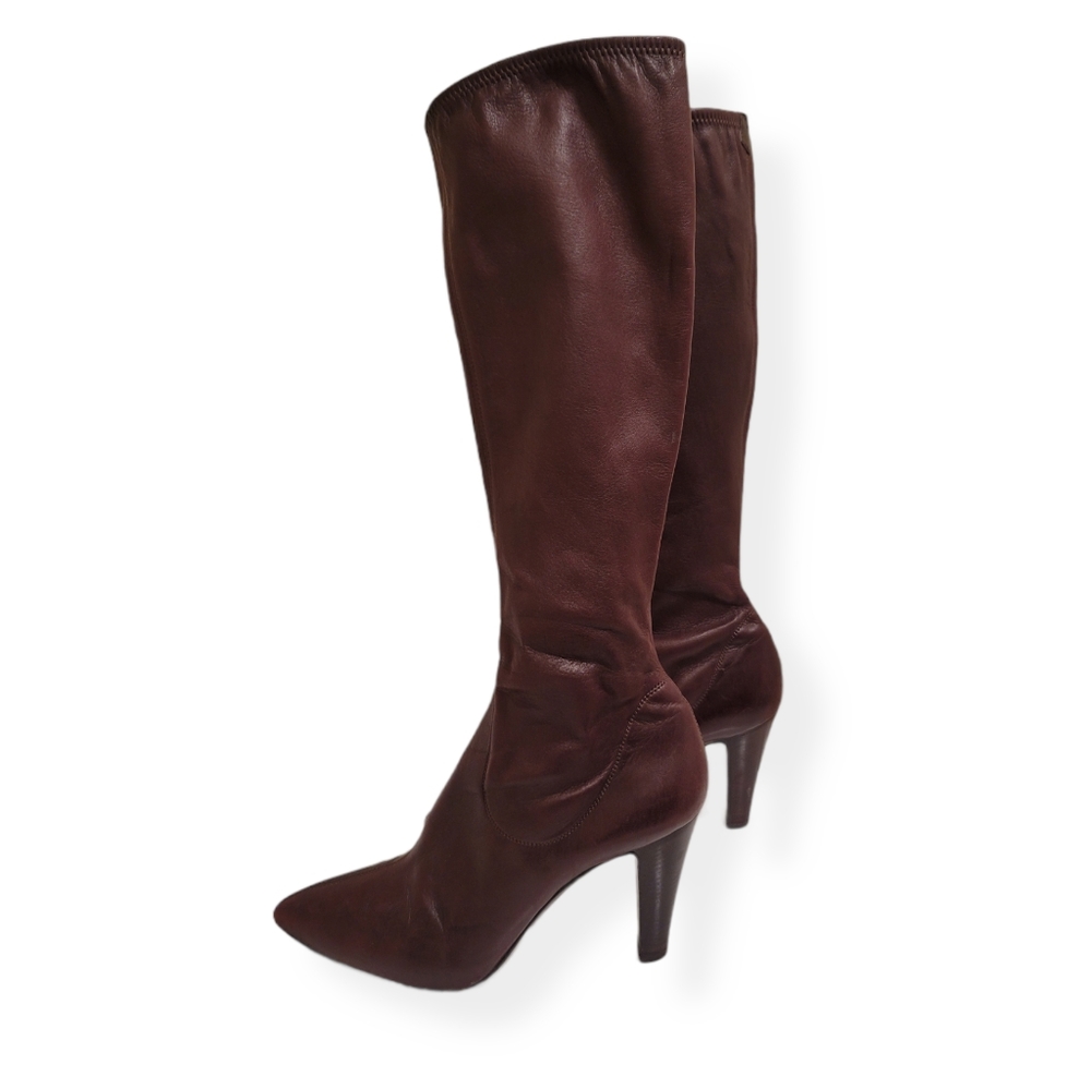 Sergio Rossi Brown Leather Tall Sock Boot